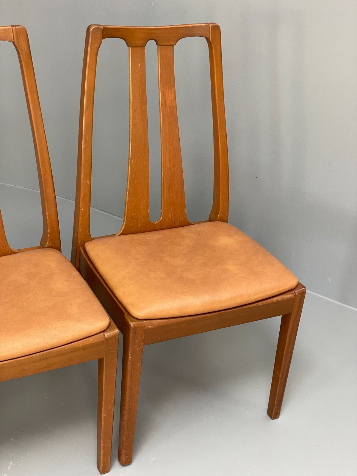 Vintage Nathan Tan Dining Chairs Set Of 4 Vinyl Mahogany 1970s EB9728 MDIN - UKDK FURNITURE