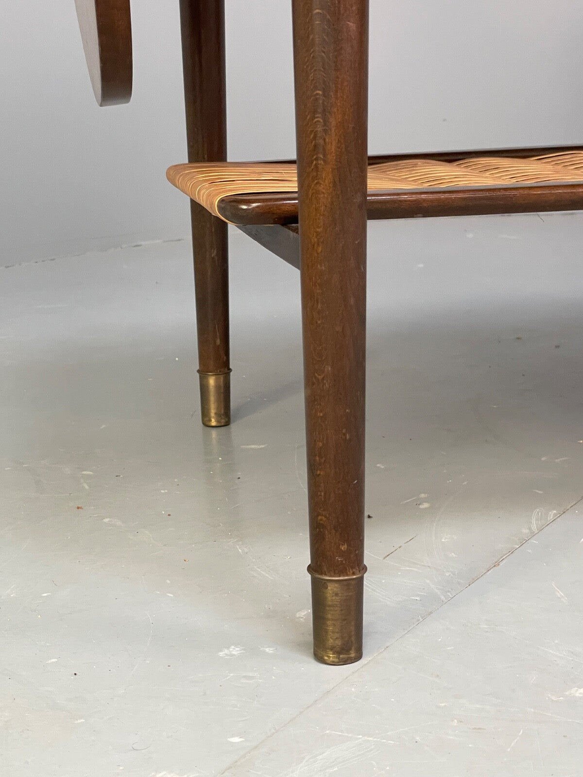 Vintage Walnut Extending Coffee Table Rattan Shelf Drawers 1950s EB9441 MWOO - UKDK FURNITURE