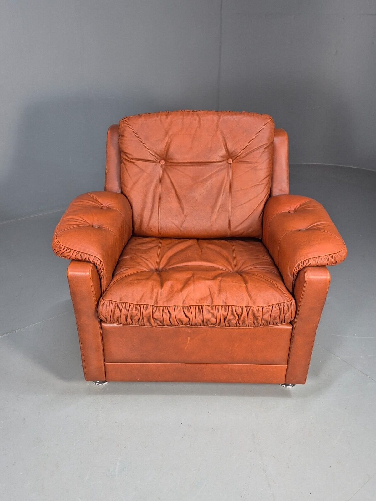 Vintage Danish Lounge Char Tan Leather 1970s Retro MCM EB8478 MNOR - UKDK FURNITURE