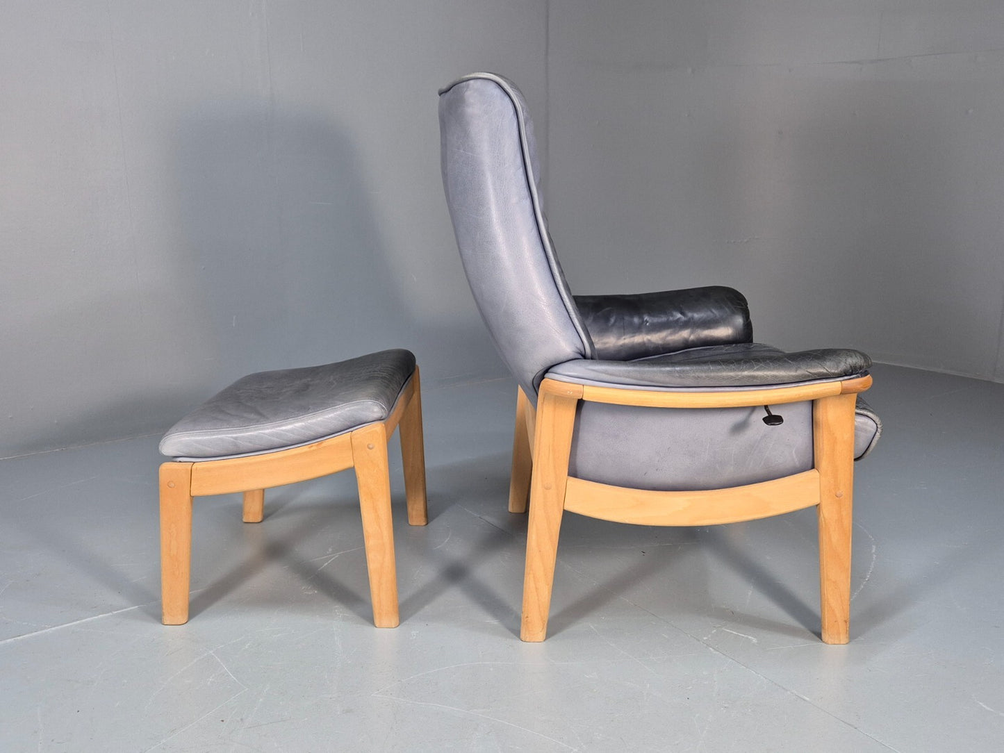 Mogens Hansen Leather Chair and Footstool Vintage Danish Design 1990 EB9270 MNOR - UKDK FURNITURE