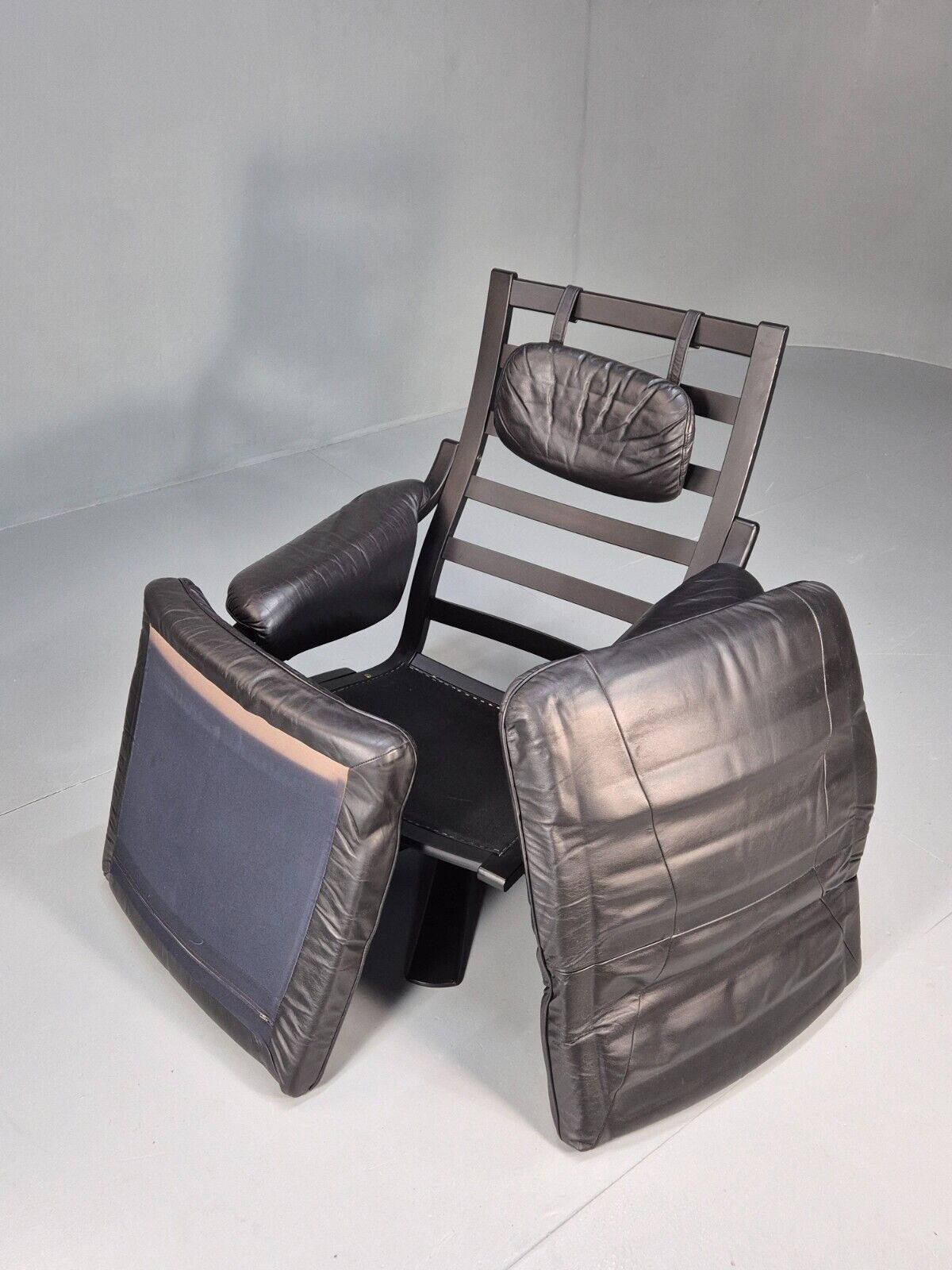 Vintage Danish Swivel Chair Black Leather Retro Seating EB8882 MSWI - UKDK FURNITURE