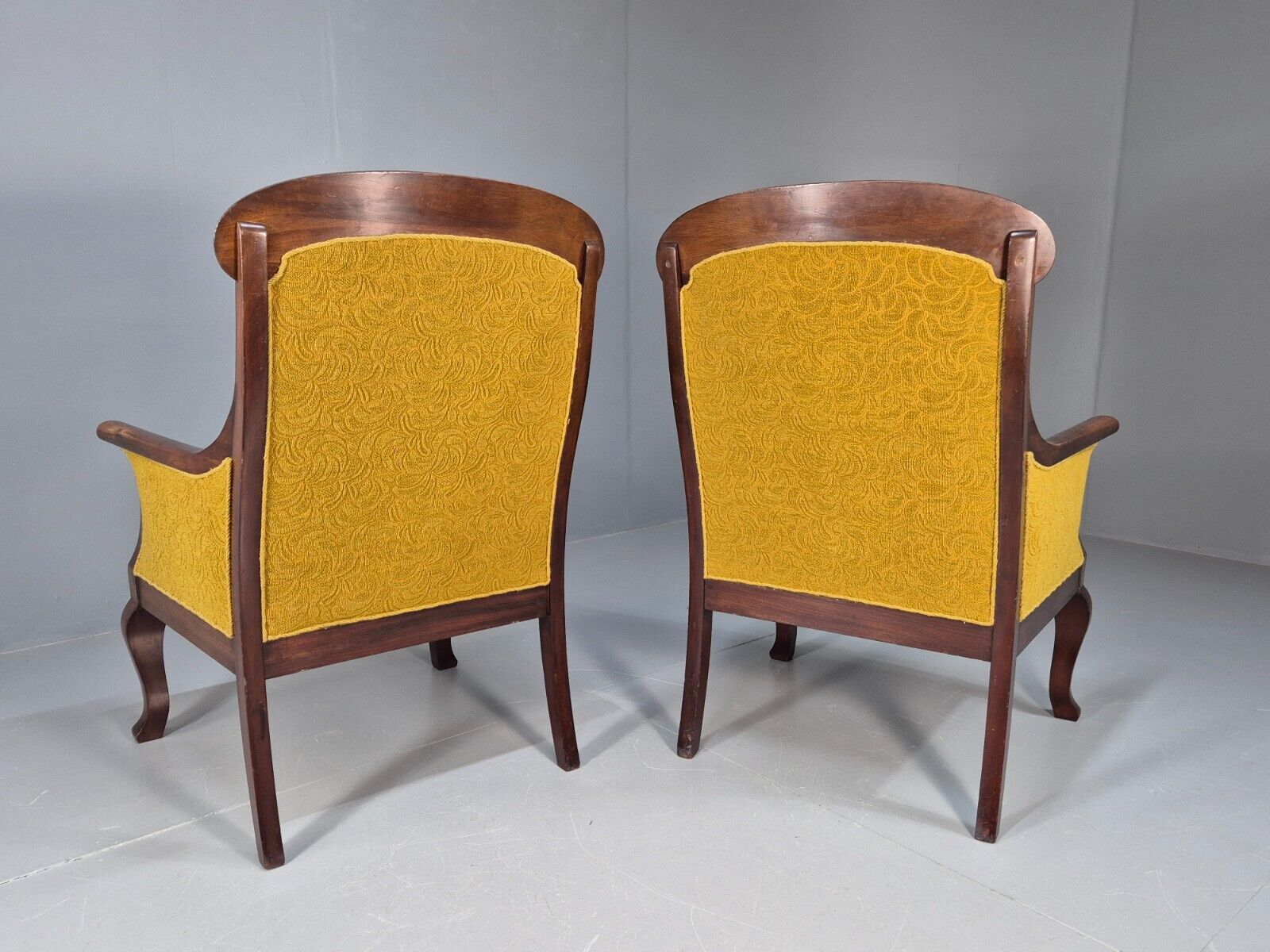 2 Danish Antique Chairs French Empire Style 1920s Mahogany Mustard EB9042 VCLO - UKDK FURNITURE