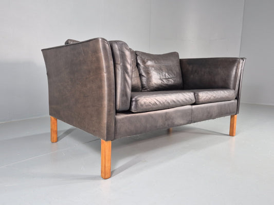 Vintage 2 Seater Sofa Black Leather Danish Retro Mid Century EB10477 M2SS1