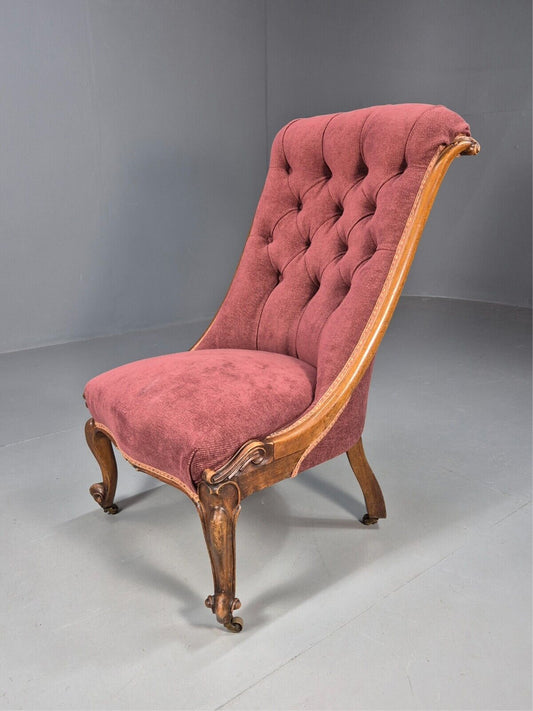 Vintage Nursing Chair Pink Cotton Fruitwood Frame 1800s Antique EB8454 VCLO - UKDK FURNITURE