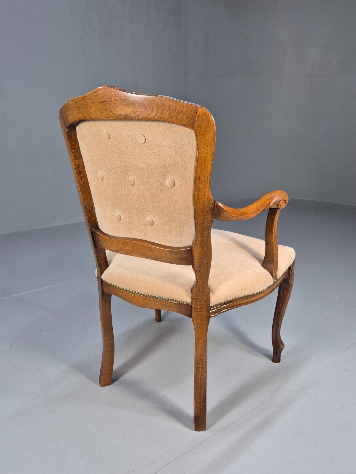 Vintage Danish Antique French Style Elbow Chair Beige Velour EB8439 VDIN - UKDK FURNITURE