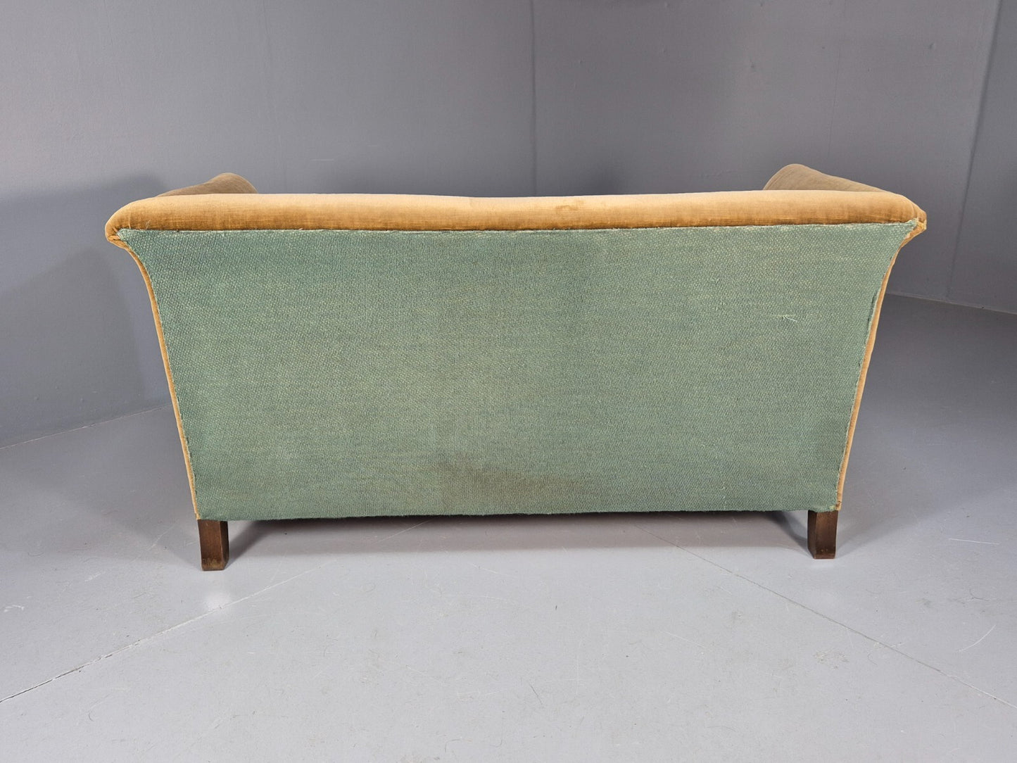 Vintage Gold Art Deco 2 Seat Sofa Danish 1930s High Sided Boxy Style EB9615 V2SS - UKDK FURNITURE