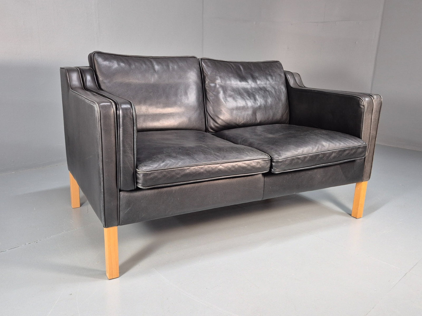 Mid Century Stouby Eva Two Seater Sofa Vintage Danish Black Leather EB10108 M2SS0