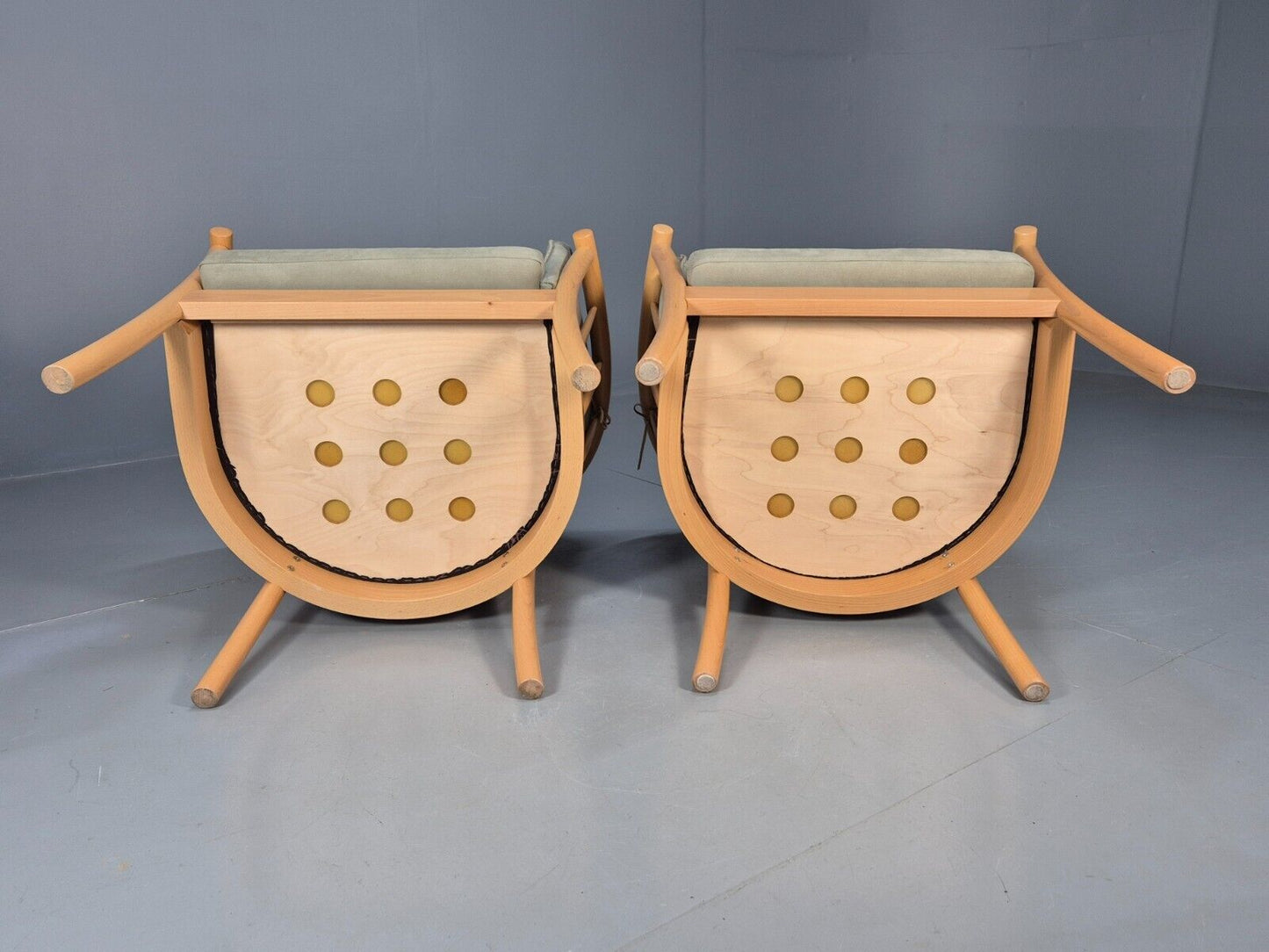 2 Vintage Danish Lounge Chairs Light Green Faux Suede Tub Frame MCM EB8511 MNOR - UKDK FURNITURE