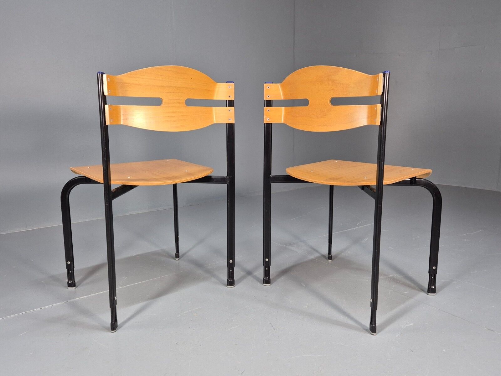 2 Vintage Danish Stacking Chairs Bent Ply Black Metal SIS 1980 Retro EB9098 MSTA - UKDK FURNITURE
