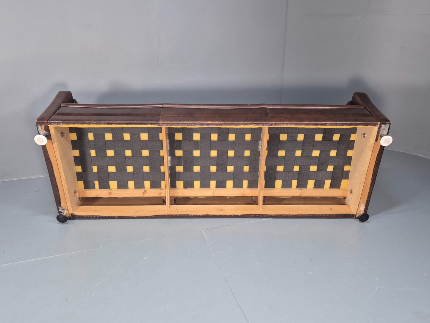 1970s Three Seat Retro Sofa Danish Brown Leather Vintage EB10687 V3SS8