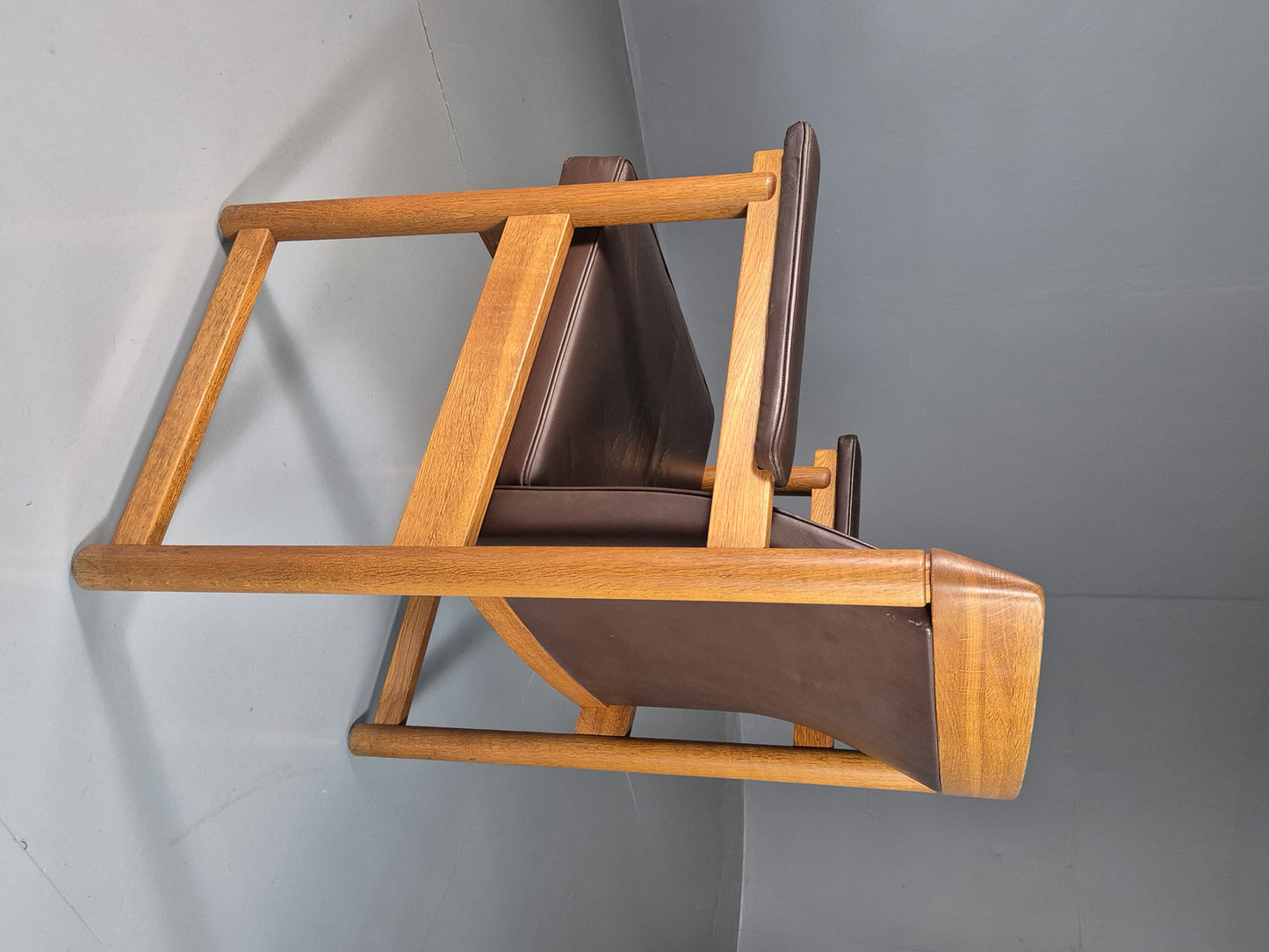 EB7165 Vintage Swedish Elbow Chair Brown Leather Oak 1960s Retro MCM MNOR - UKDK FURNITURE