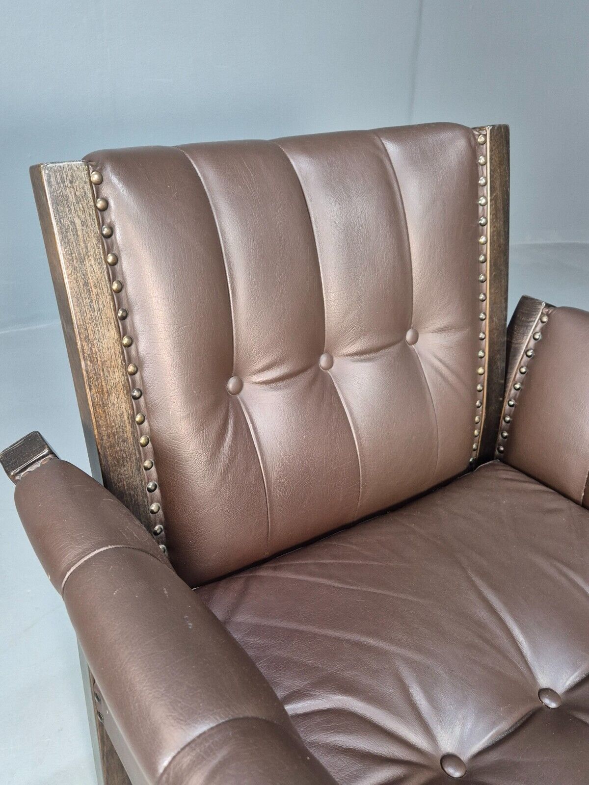Vintage Danish Lounge Chair Brown Leather Beech Frame Antique Style EB8493 VLEA - UKDK FURNITURE