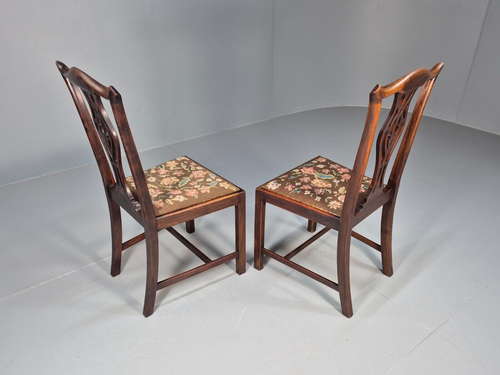 2 Antique Georgian Style Dining Chairs Mahogany Chippendale Style EB9147 VDIN - UKDK FURNITURE