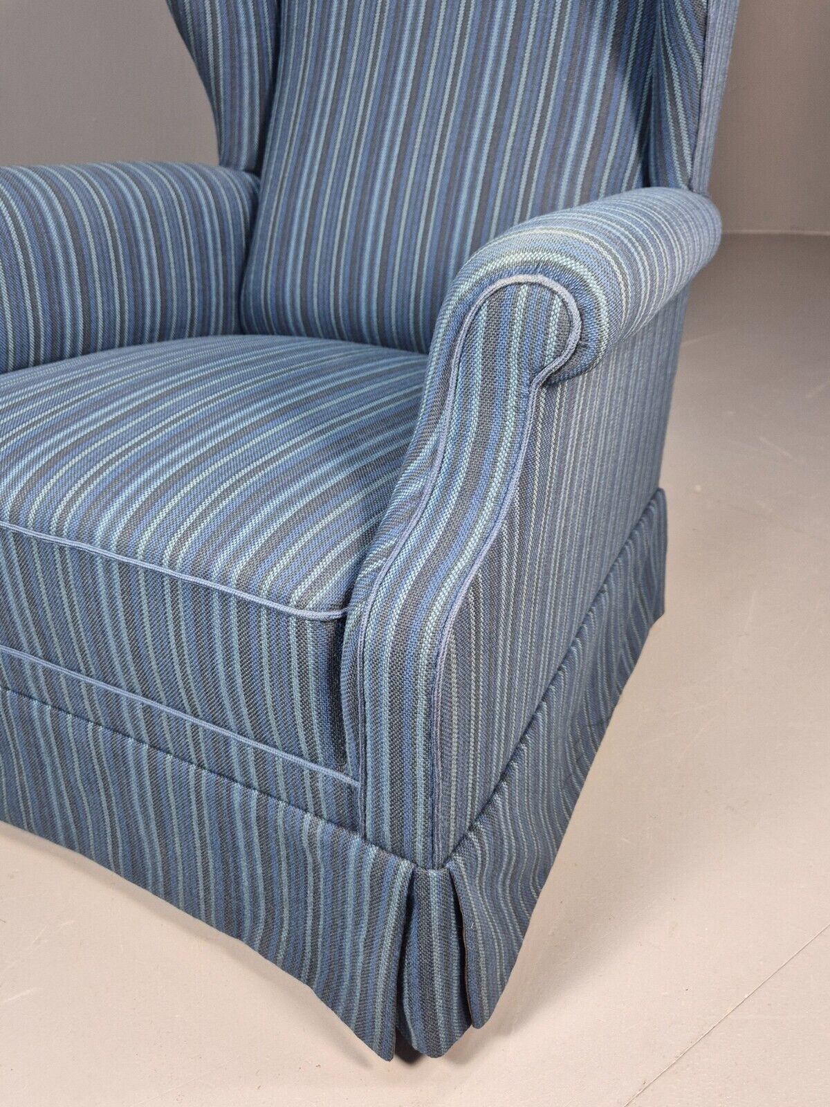 Vintage Danish Wingback Lounge Chair Blue Stripe Wool Cover 1950s Eb9024 VCLO - UKDK FURNITURE