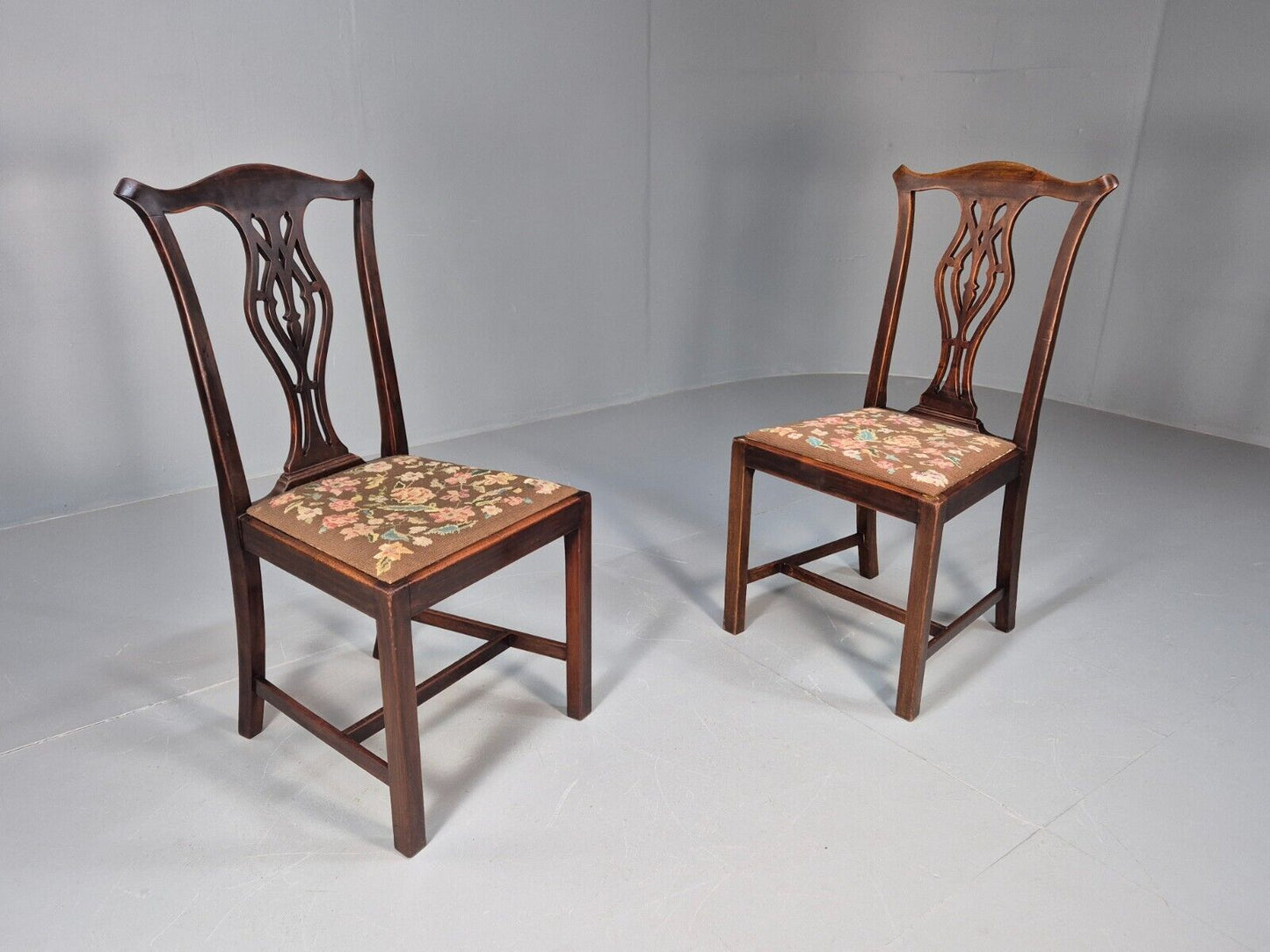 2 Antique Georgian Style Dining Chairs Mahogany Chippendale Style EB9147 VDIN - UKDK FURNITURE