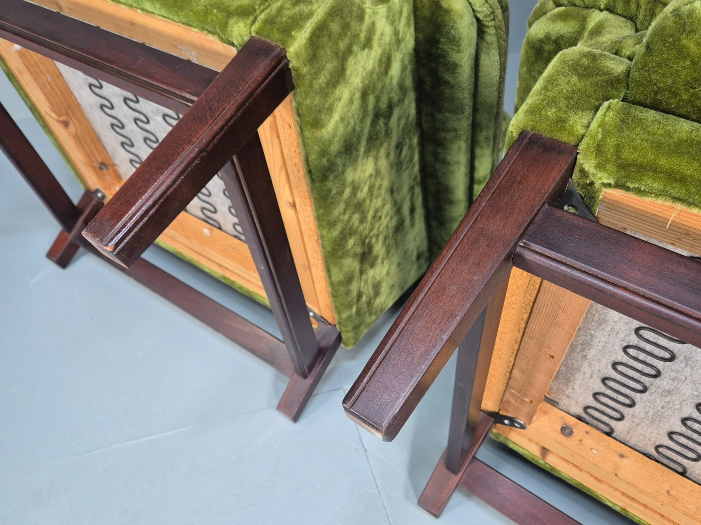2 Vintage Danish Green Velvet Lounge Chairs 1970s Retro MCM EB9273 MNOR - UKDK FURNITURE