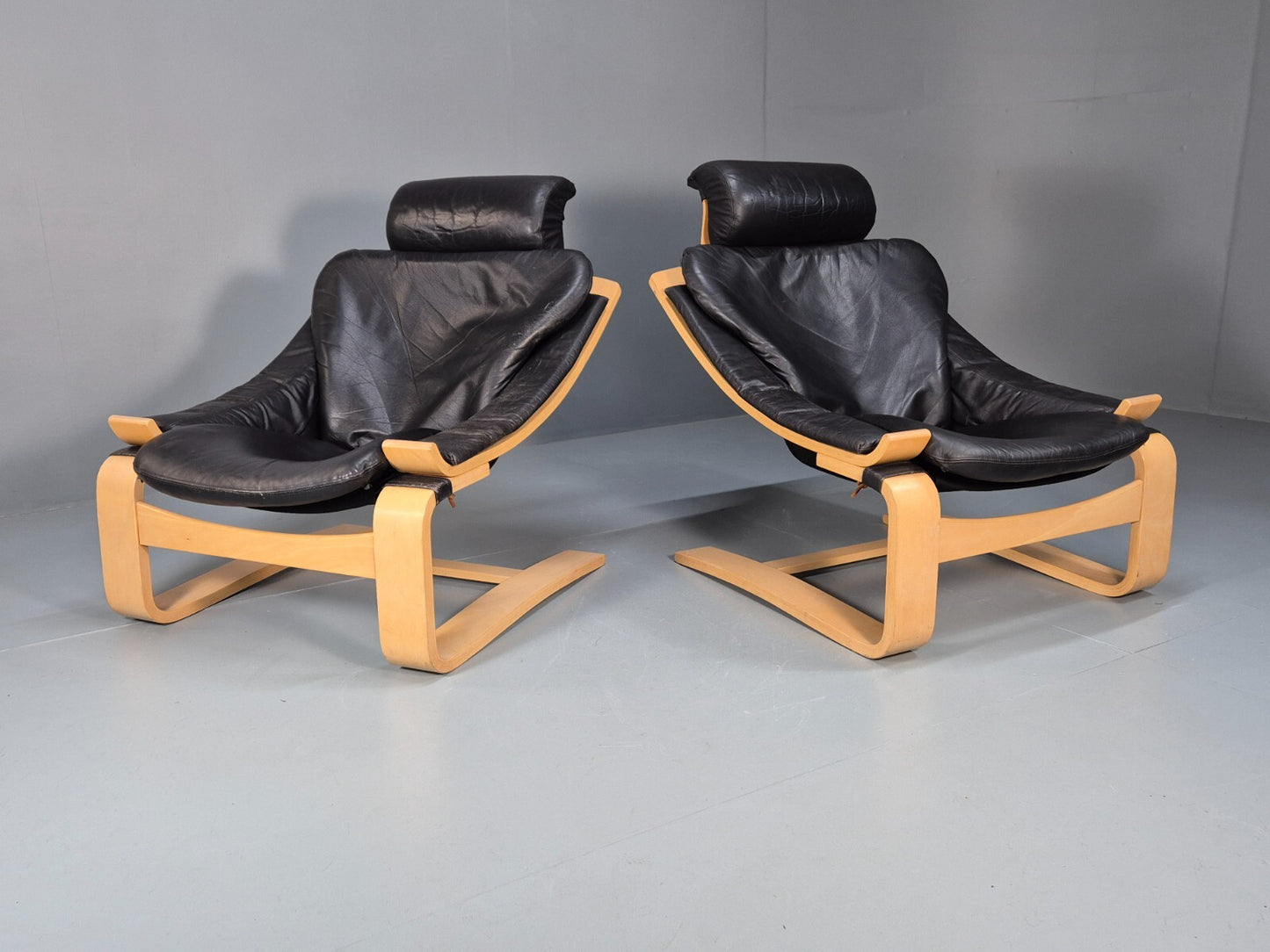2 Kroken Leather Lounge Chairs, Ake Fribyter Design 1970s Retro MCM EB9295 MNOR - UKDK FURNITURE