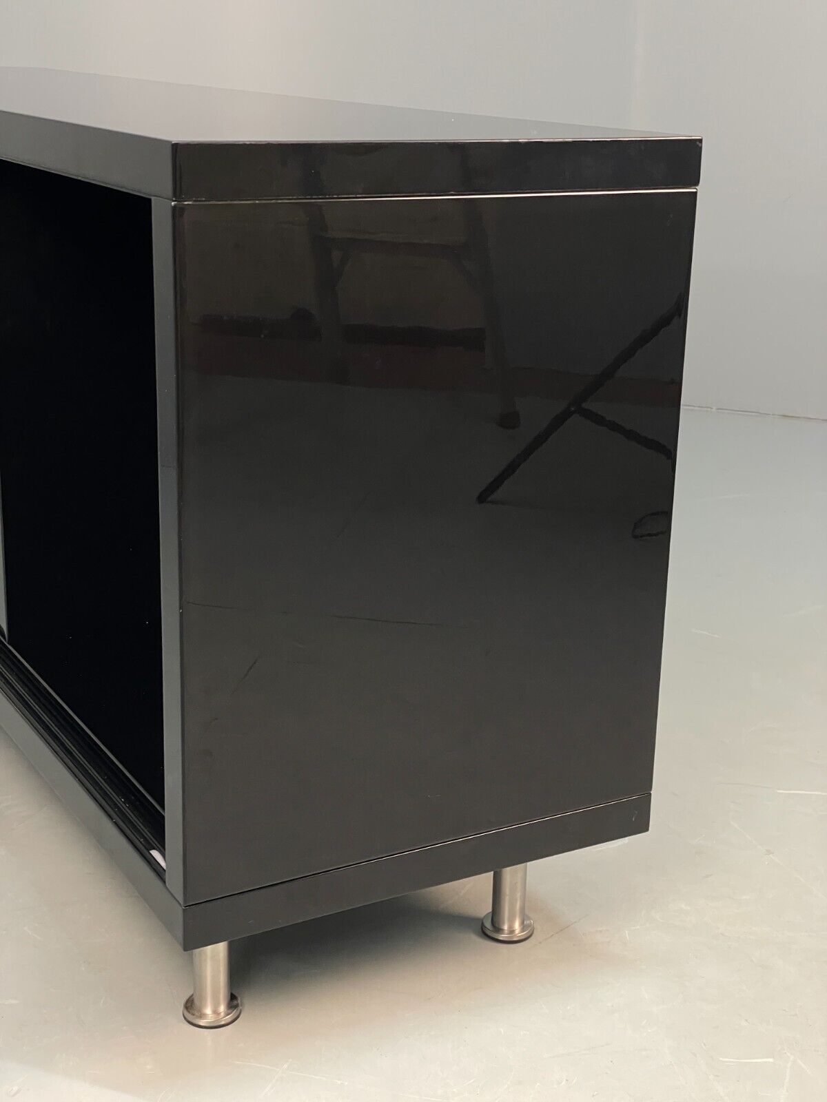 Modern Gloss Black Media Unit Sideboard With Metal Legs EB8660 MWOO - UKDK FURNITURE