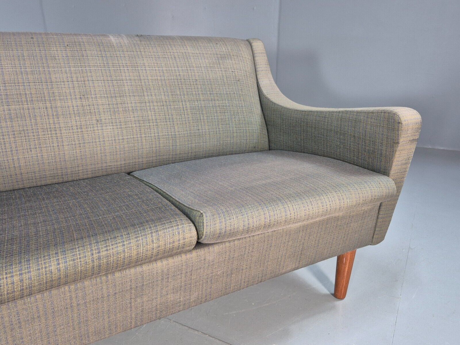Vintage Danish 4 Seat Sofa Blue Green Wool Teak Legs MCM 1960s Retro EB8742 M4SS - UKDK FURNITURE