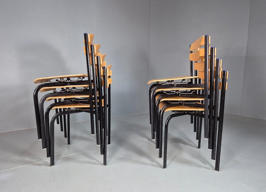 8 Stacking Chairs Danish Plywood and Metal Vintage Retro EB7277 MSTA1