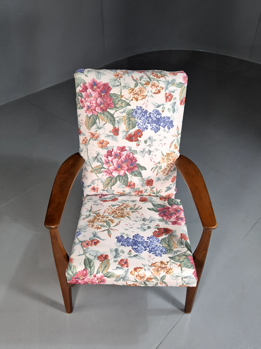 Vintage Lounge Chair Beech Frame Floral Parker Knoll Retro MCM 1960s EB7332 MNOR - UKDK FURNITURE