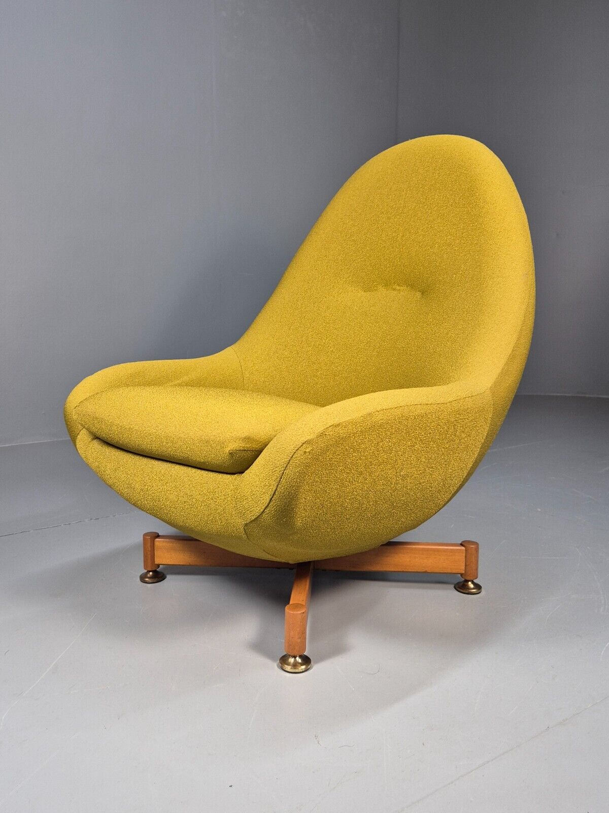Vintage Greaves Thomas Teardrop Swivel Chair, Yellow Stretch Cover EB9222 MSWI - UKDK FURNITURE