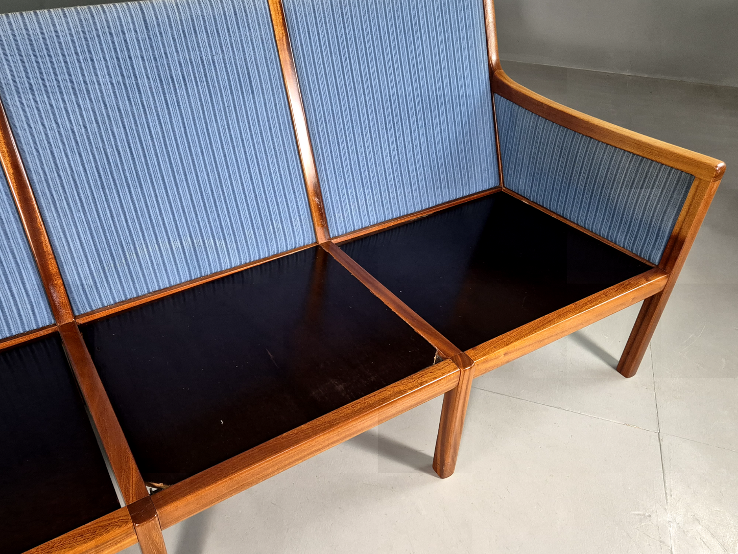 Vintage Danish 3 Seat Sofa Blue Mahogany Wanscher Retro MCM EB6985 M3SS - UKDK FURNITURE