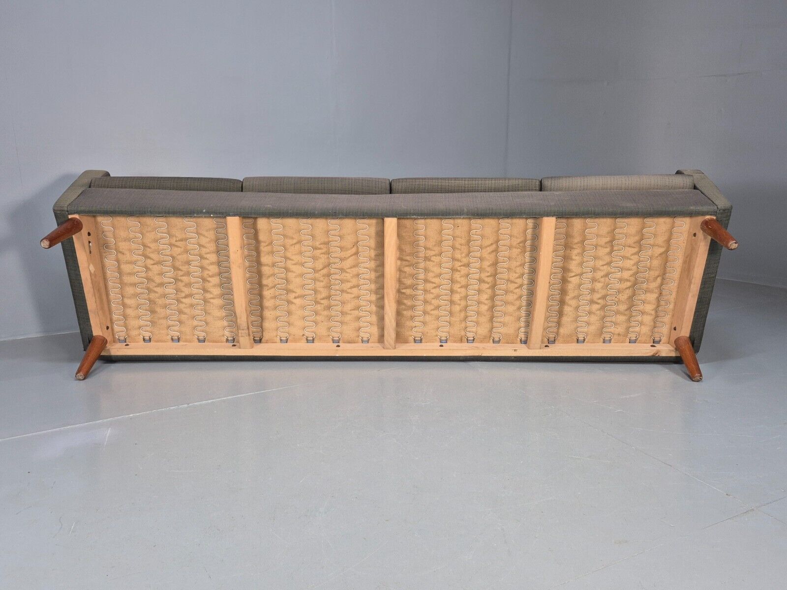 Vintage Danish 4 Seat Sofa Blue Green Wool Teak Legs MCM 1960s Retro EB8742 M4SS - UKDK FURNITURE