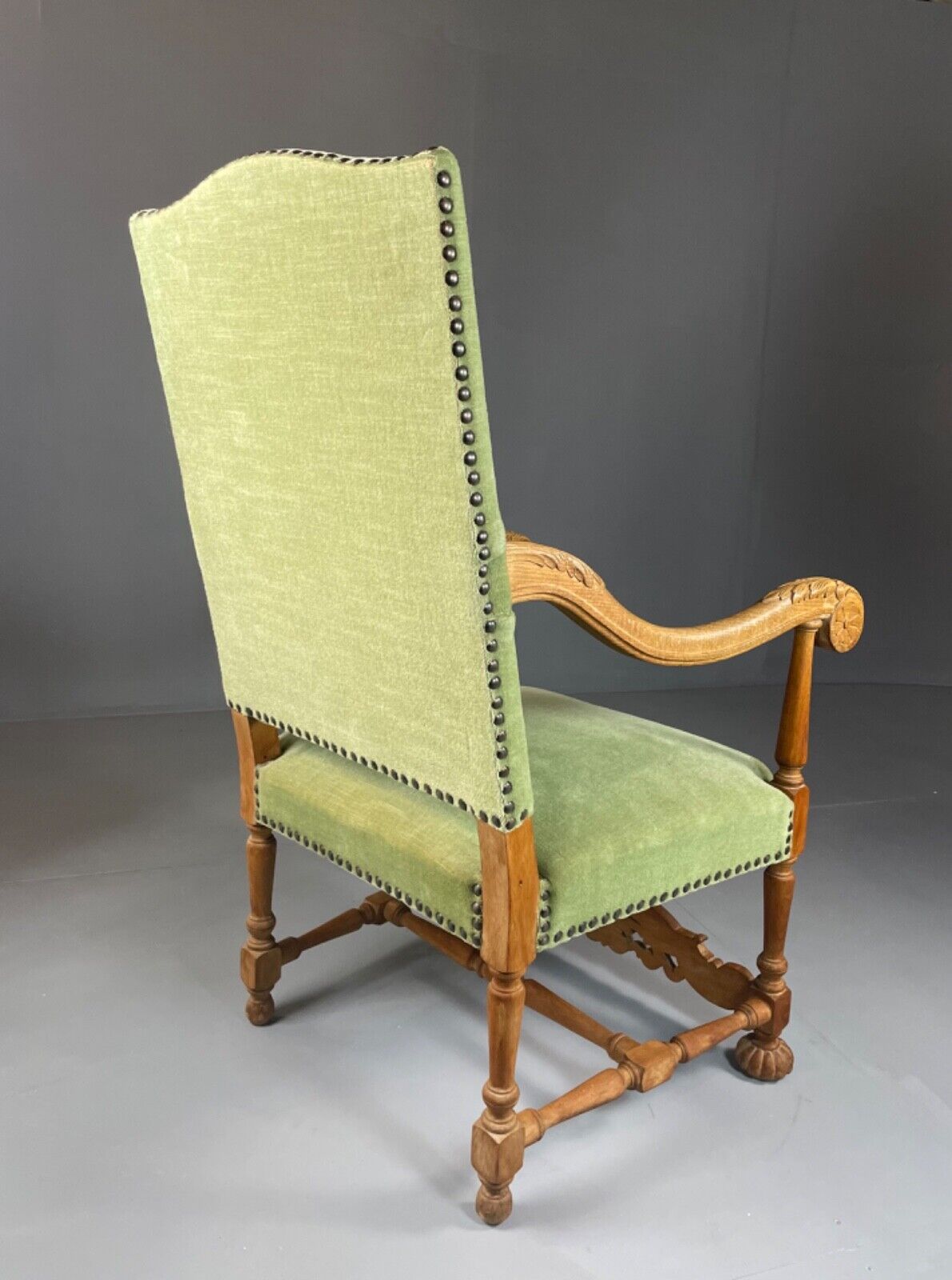 Danish Early 20th Century Carved Oak And Green Velour Chair, Antique EB4649 VCAR - UKDK FURNITURE
