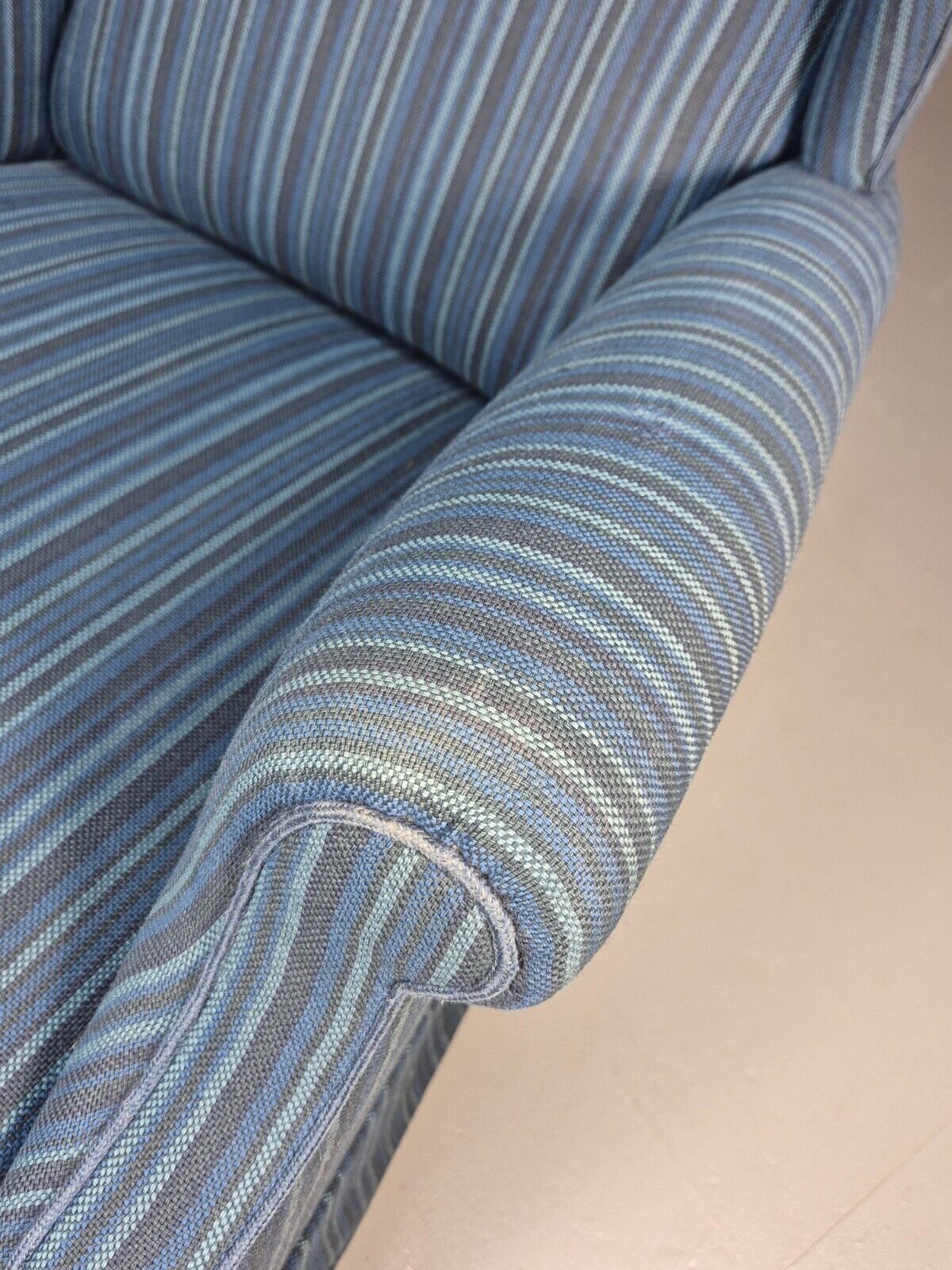 Vintage Danish Wingback Lounge Chair Blue Stripe Wool Cover 1950s Eb9024 VCLO - UKDK FURNITURE
