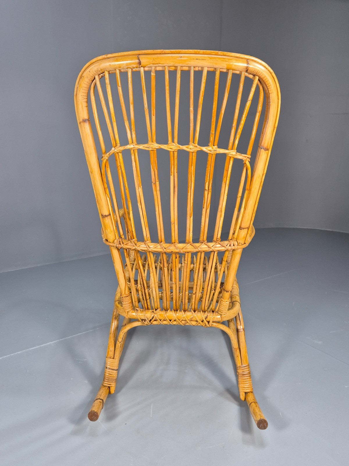 Vintage Franco Albini Style Cane Rattan Rocking Chair 1970s Retro EB9702 VBER - UKDK FURNITURE
