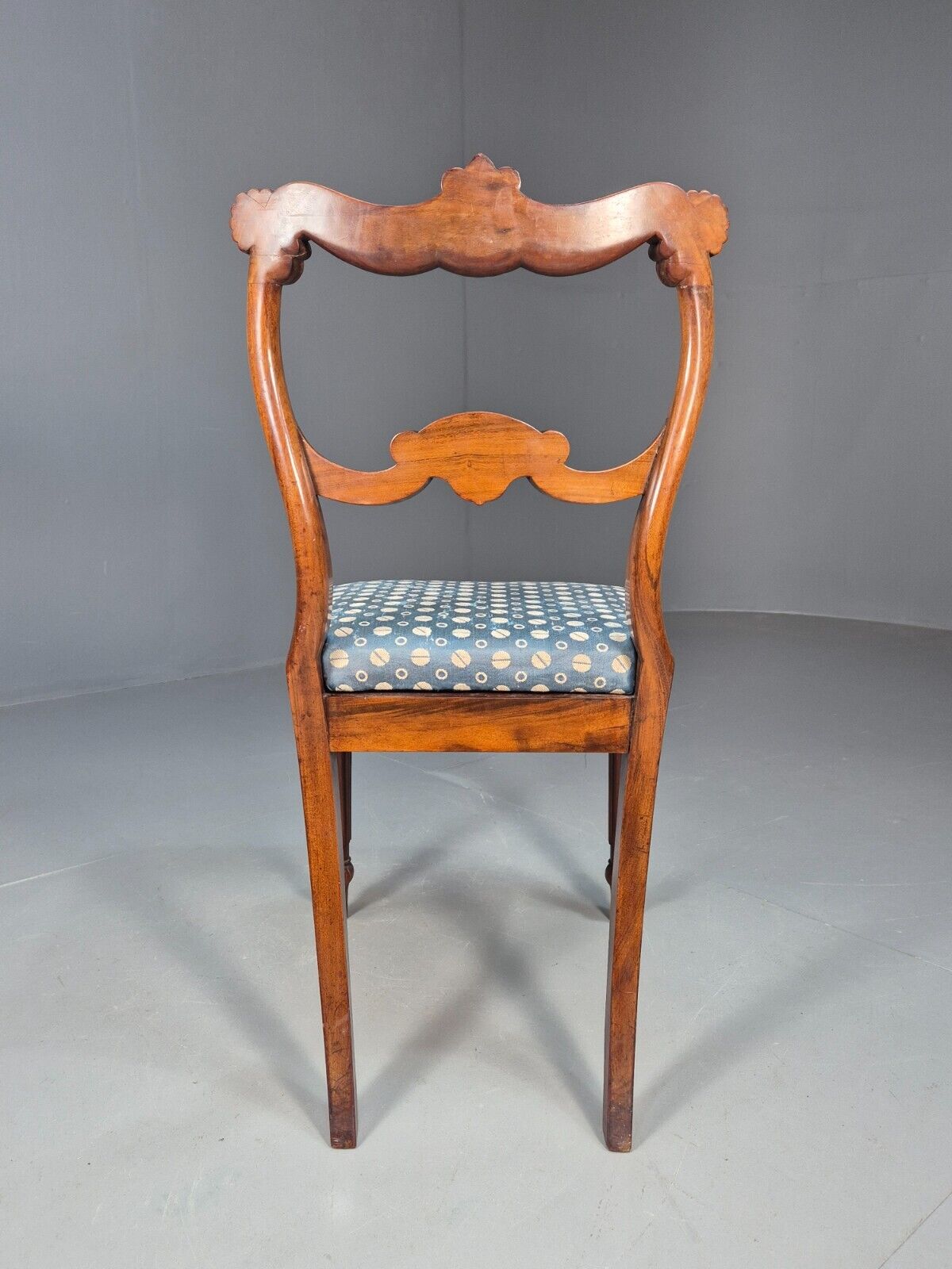 Vintage Dining Chair Blue Cotton Mahogany Victorian Antique EB8689 VDIN - UKDK FURNITURE