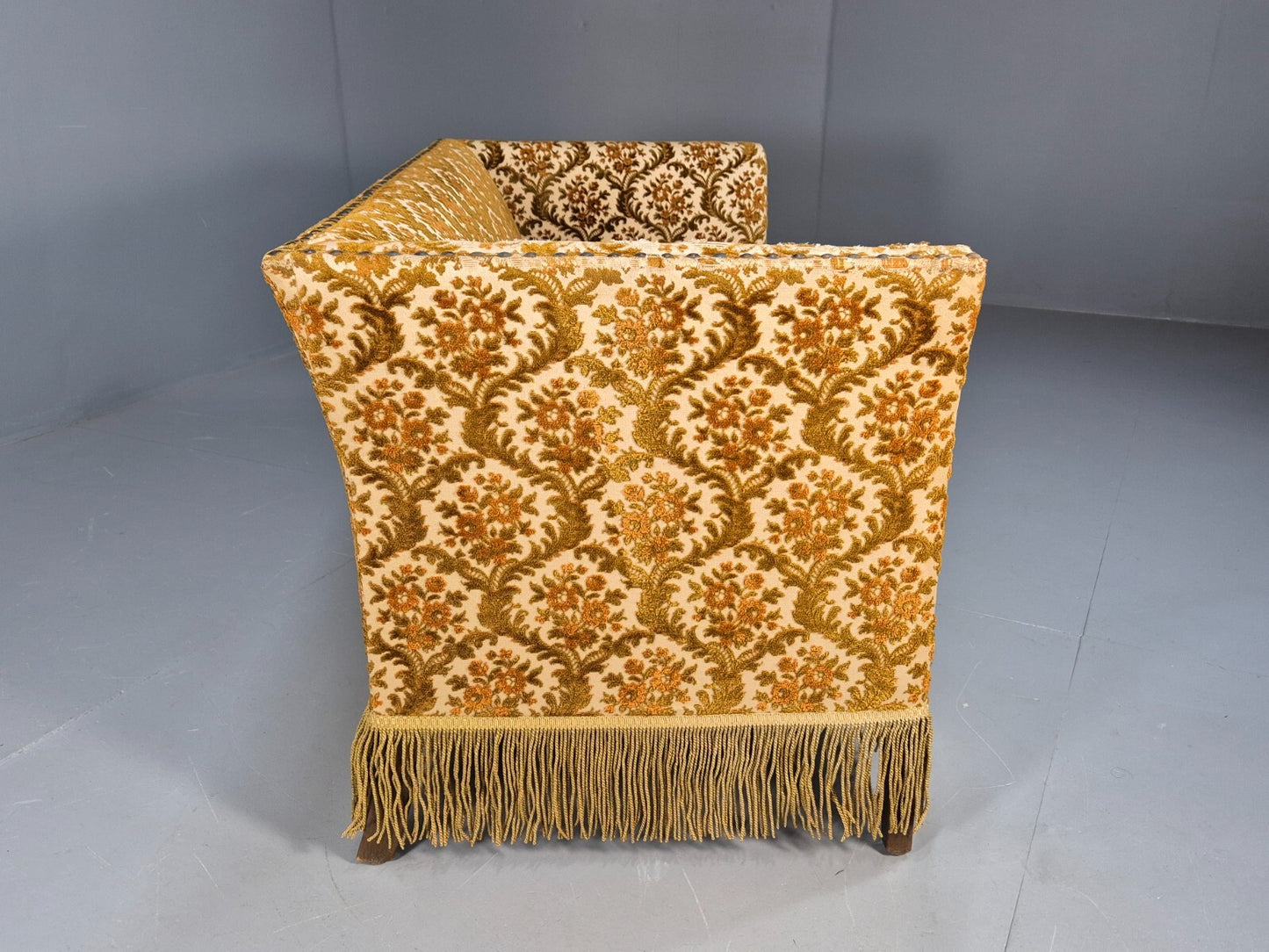 Vintage Danish 2 Seat Sofa Compact and Boxy Gold Moquette Tassels EB9588 V2SS - UKDK FURNITURE