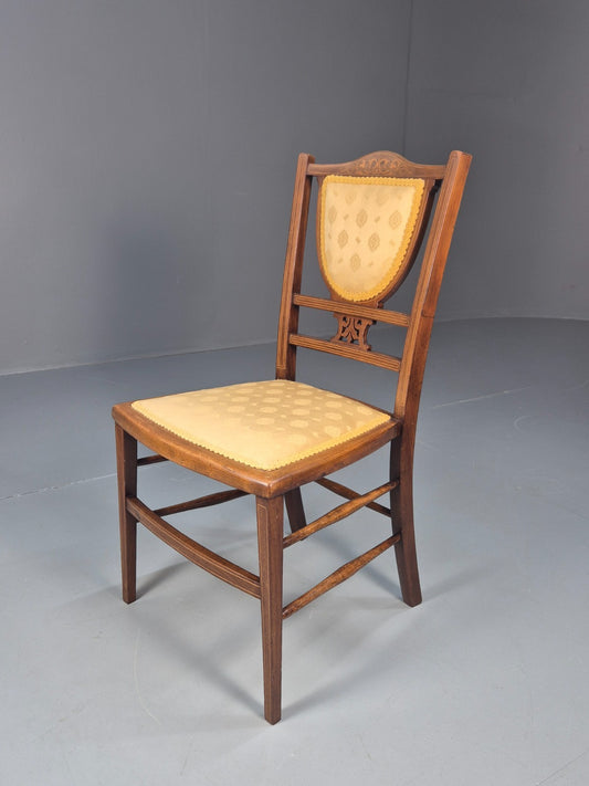 Antique Edwardian Dining Chair Mahogany Inlay Gold Upholstery EB10716 VDIN1