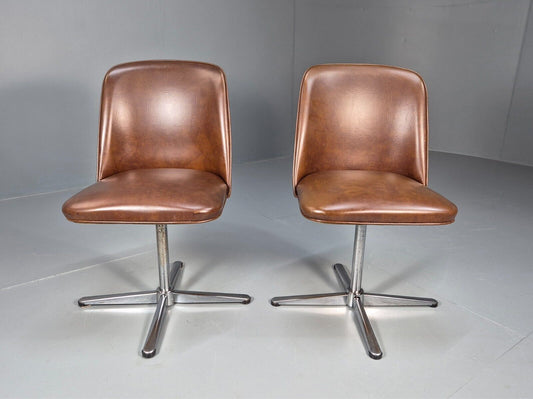 2 Vintage Swivel Dining Cafe Chairs Brown Vinyl 1960s Retro EB8906 MDIN - UKDK FURNITURE