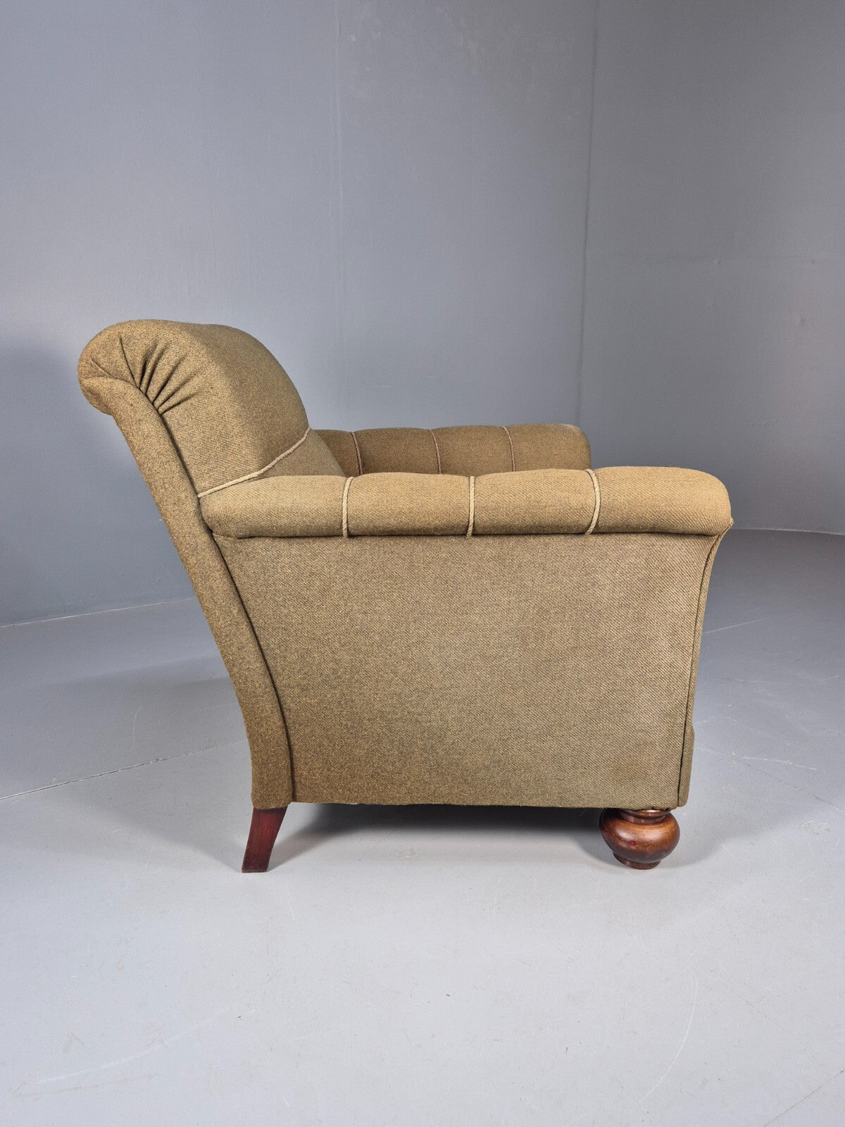 Vintage Danish Lounge Chair Green Wool Upholstery Bun Feet 1920s EB9006 VCLO - UKDK FURNITURE