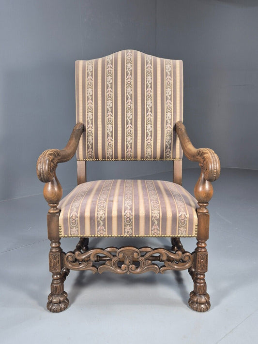 Vintage Danish Carver Chair Regency Stripe Oak Frame Baroque Style EB8987 VCAR - UKDK FURNITURE