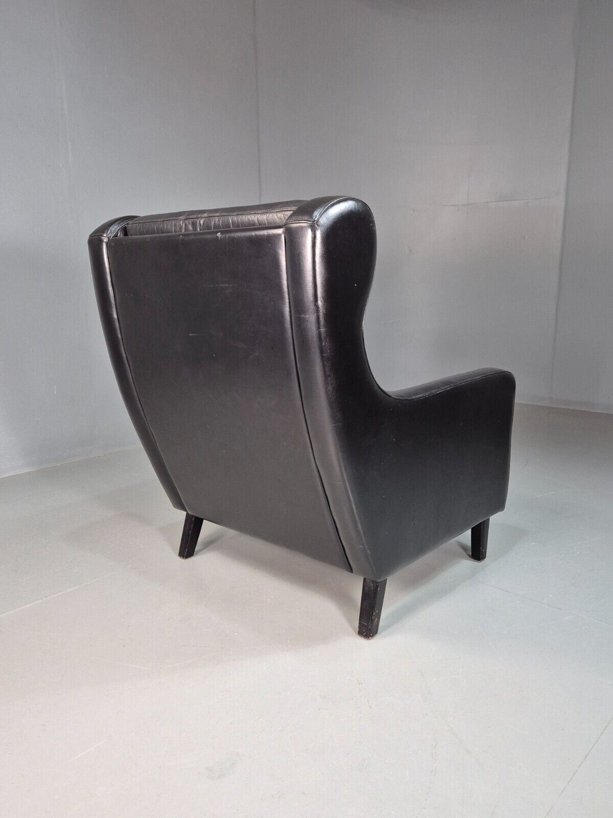 Vintage Danish Lounge Chair Black Leather Wingback 1970s Retro MCM EB8237 MNOR - UKDK FURNITURE
