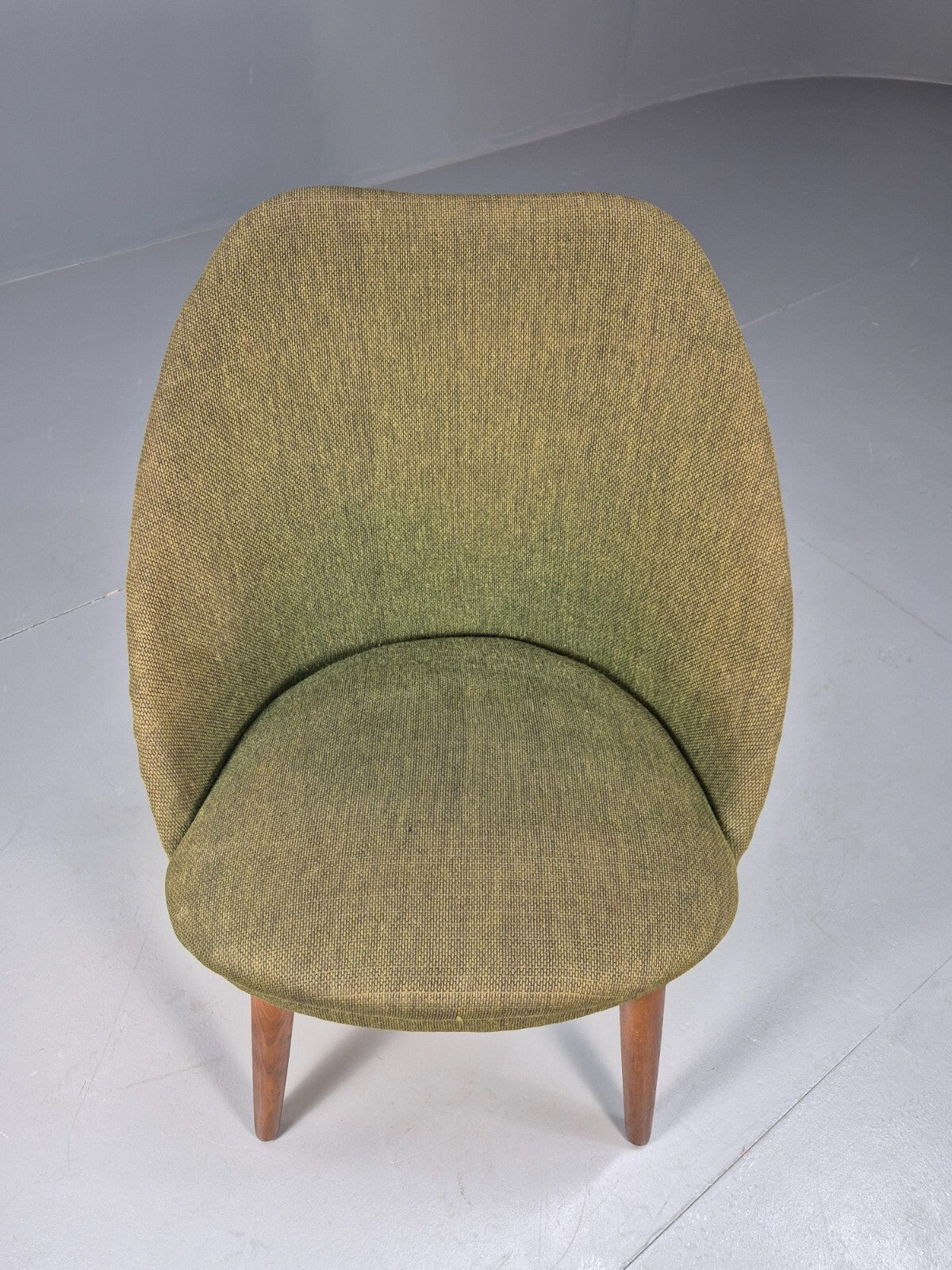 Vintage Danish Lounge Chair Curved Tub Form Green Wool Teak Legs MCM EB9264 MNOR - UKDK FURNITURE