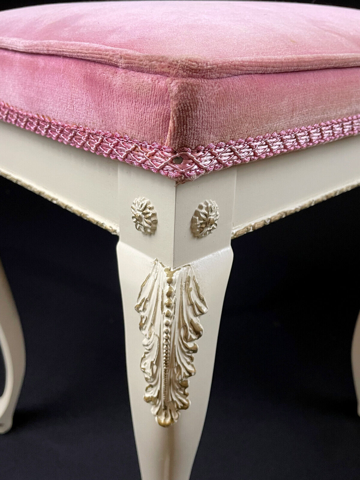 Danish Cream Footstool with Pink Velour Cushion Vintage EB4108 VWOO - UKDK FURNITURE