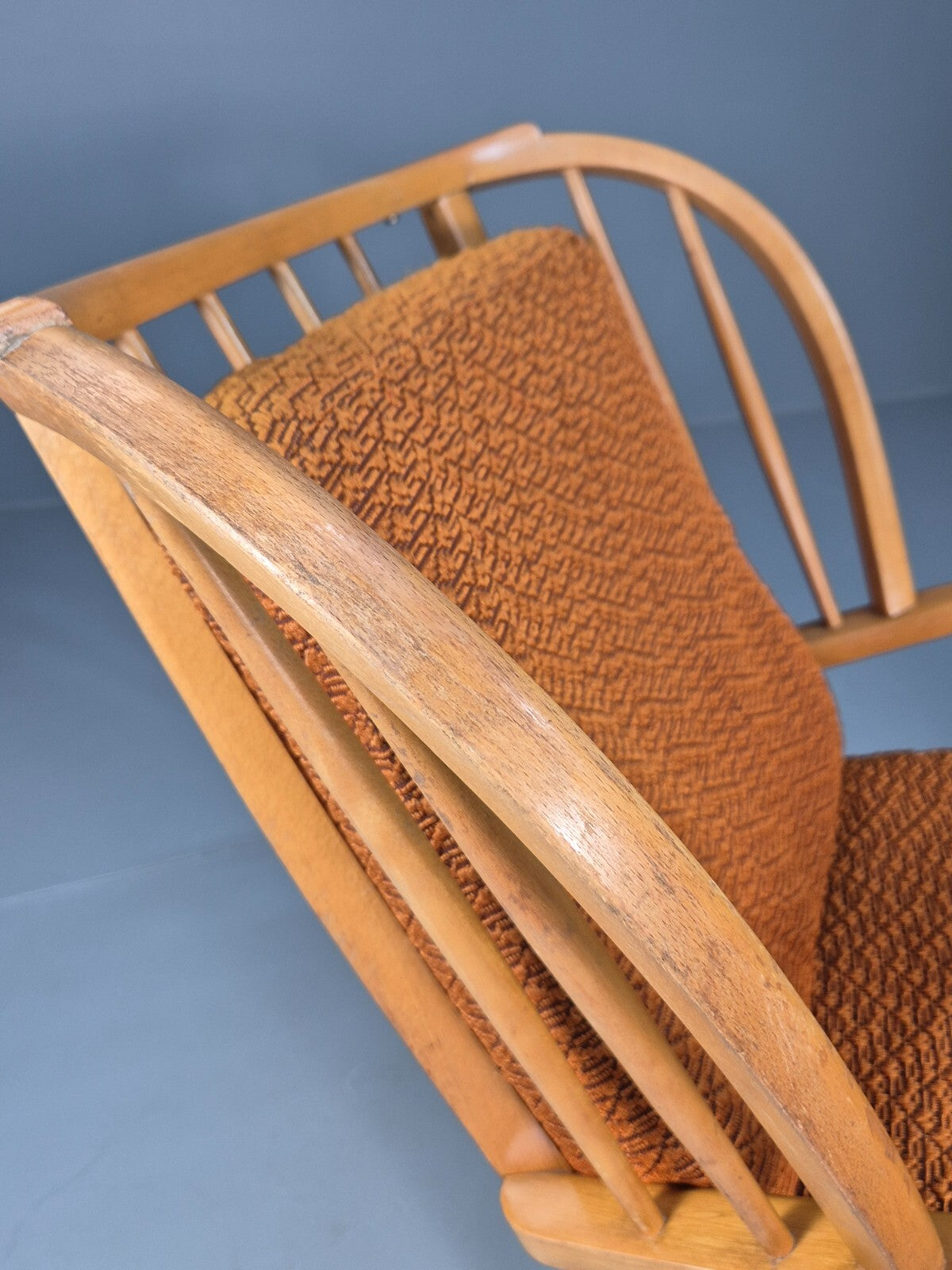 Vintage 1950s Rocking Chair Orange Pattern Fabric Beech Frame Retro EB9481 MNOR - UKDK FURNITURE