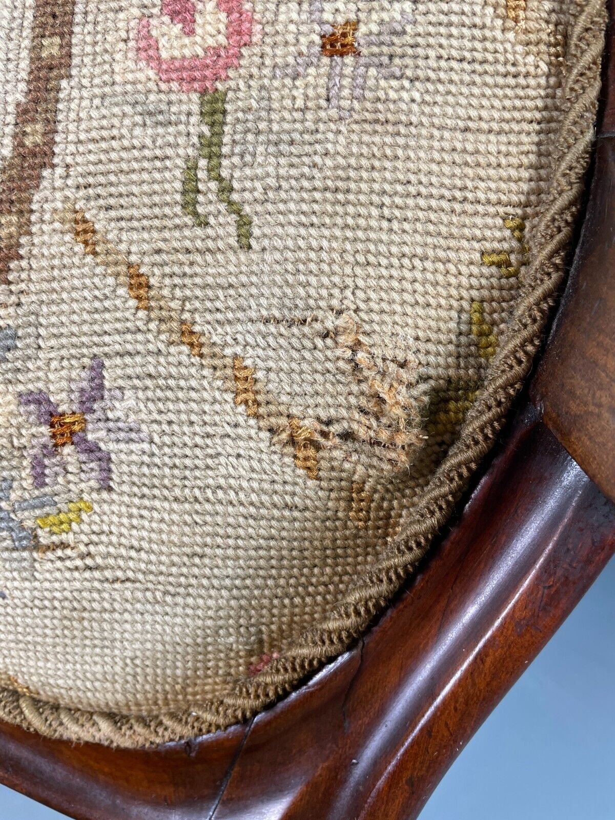 Vintage Danish Fauteuil Chair Mahogany Floral Tapestry Antique EB6453 VCLO - UKDK FURNITURE