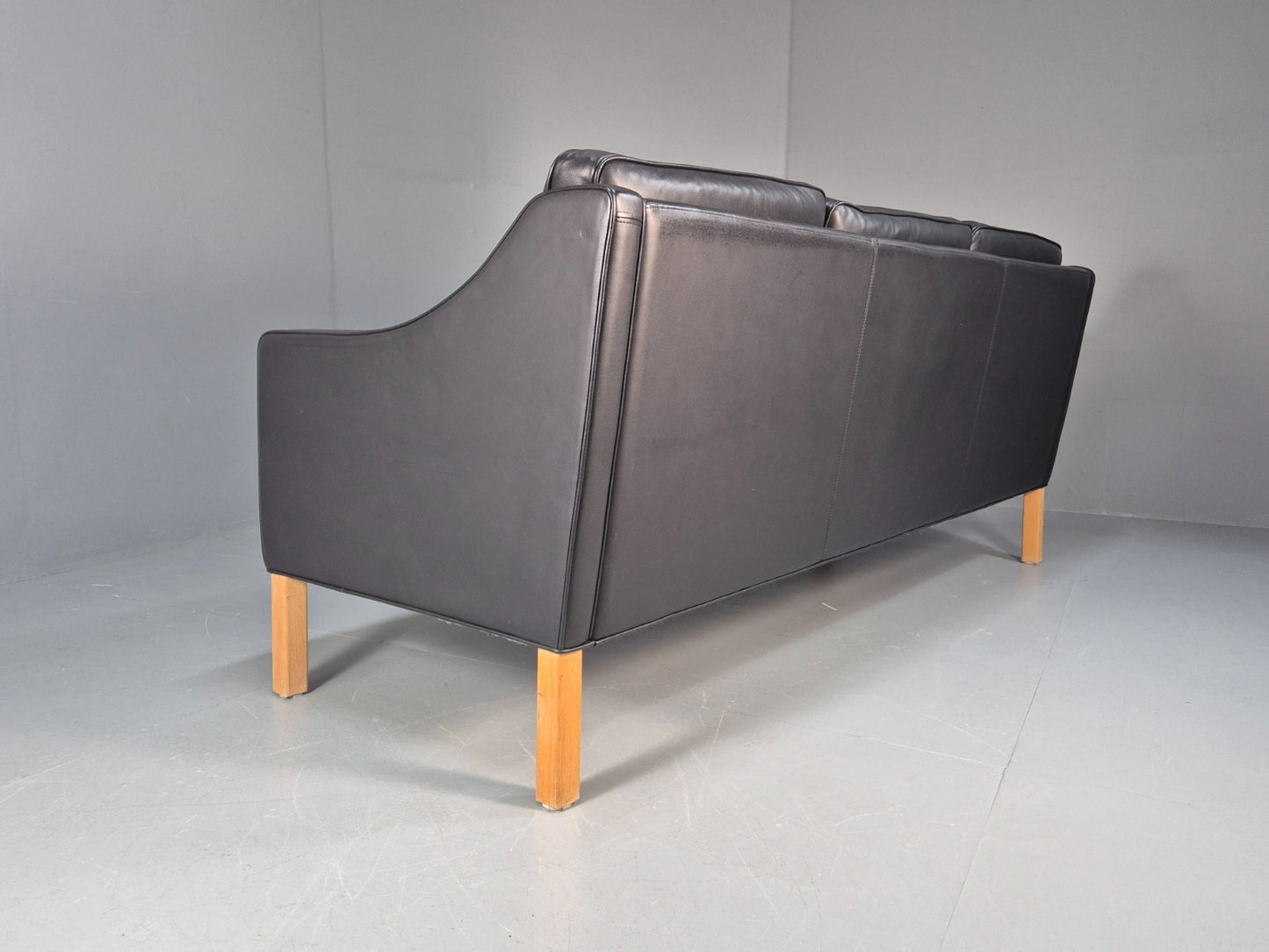 Vintage Hurup Danish 3 Seat Black Leather Sofa Mogensen 1980s Retro EB9966 M3SS16