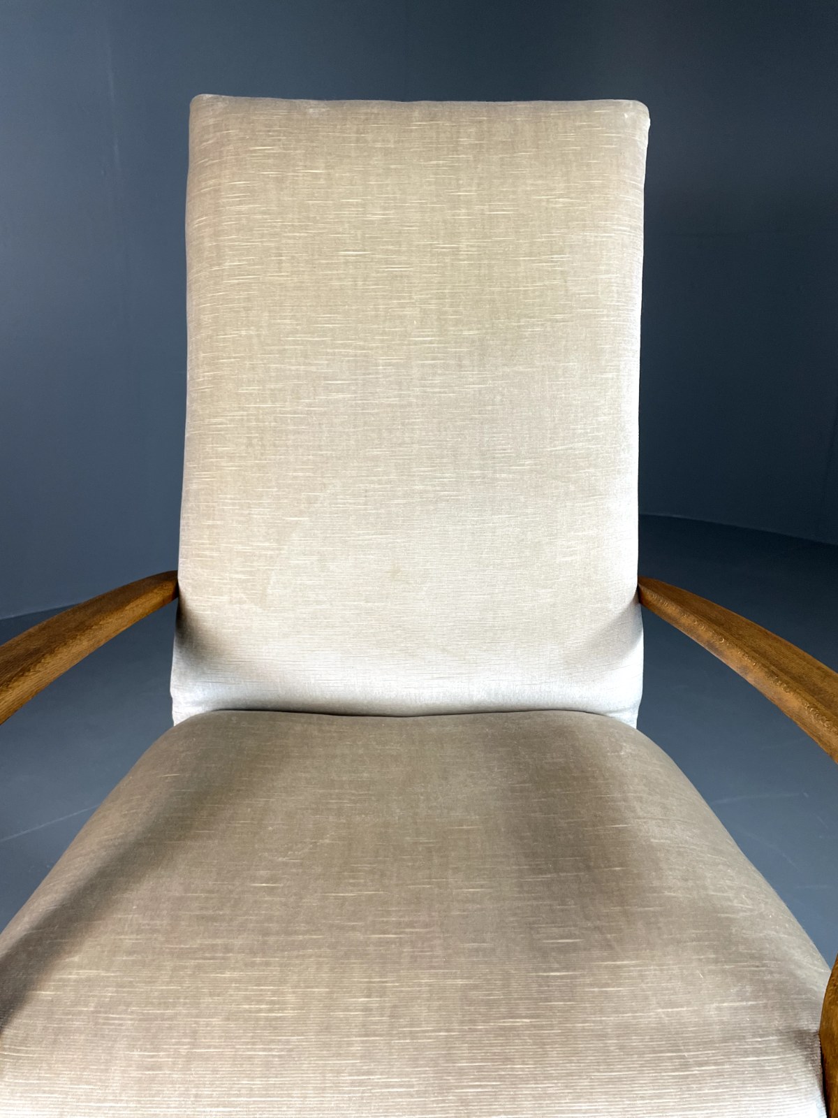EB6009 Vintage Danish Highback Armchair Cream Velour Studded Seating VCLO - UKDK FURNITURE