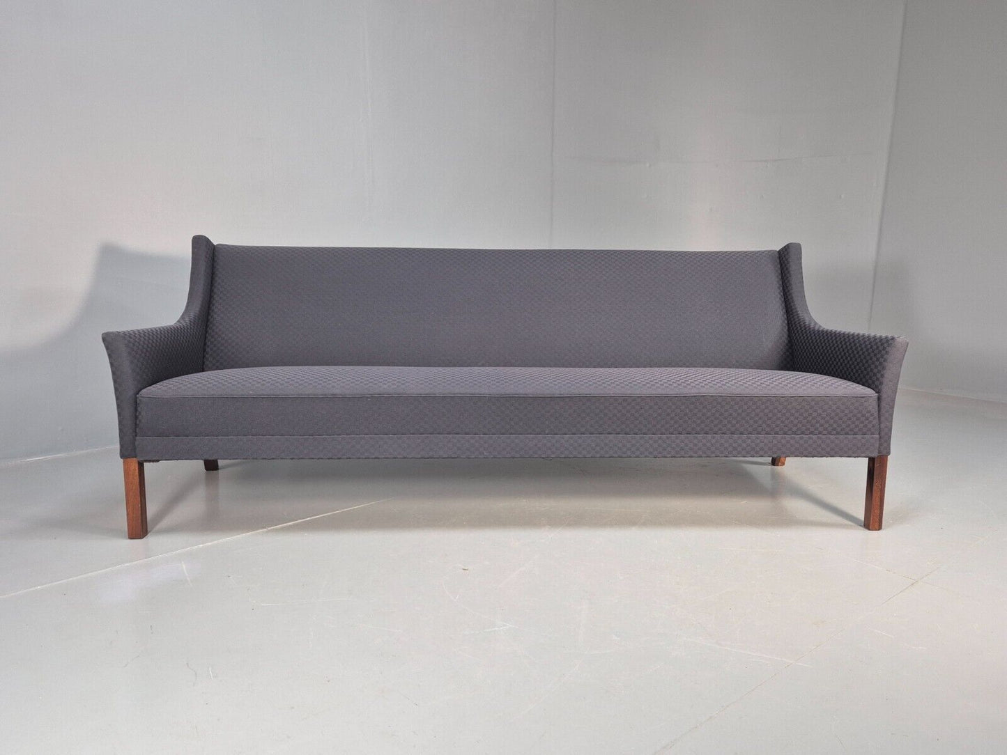Vintage Danish 3 Seat Sofa Blue Check Cotton Mogensen MCM 1960s EB8589 M3SS - UKDK FURNITURE