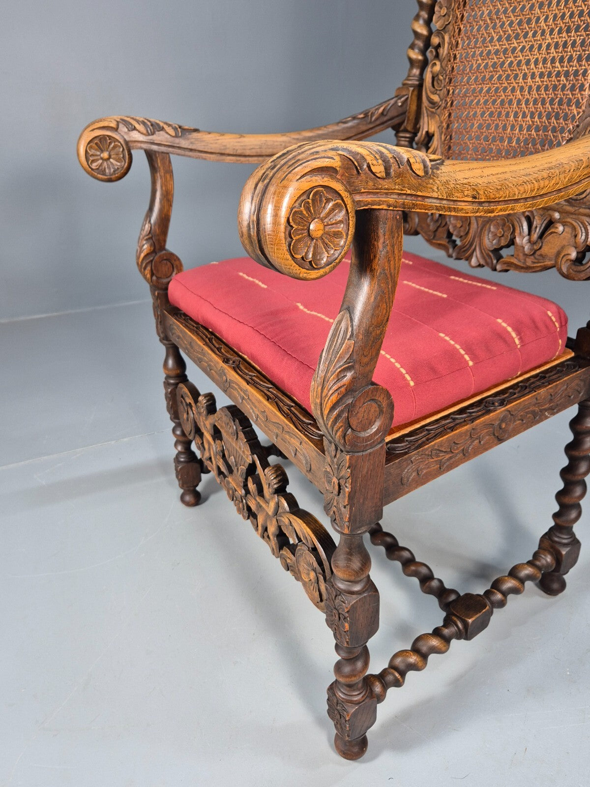 Vintage Danish Baroque Style Elbow Chair Barley Twist Bergere 20th C EB9035 VCAR - UKDK FURNITURE