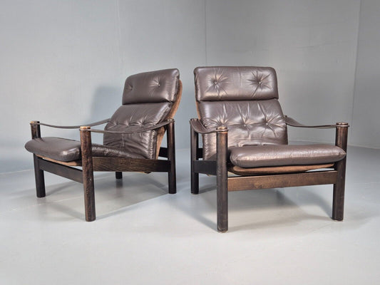 2 Vintage Danish Lounge Chairs Brown Leather Gehl Nissen Jeki Retro EB8786 MNOR - UKDK FURNITURE