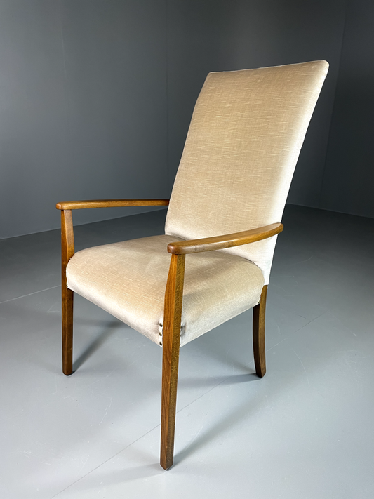EB6009 Vintage Danish Highback Armchair Cream Velour Studded Seating VCLO - UKDK FURNITURE