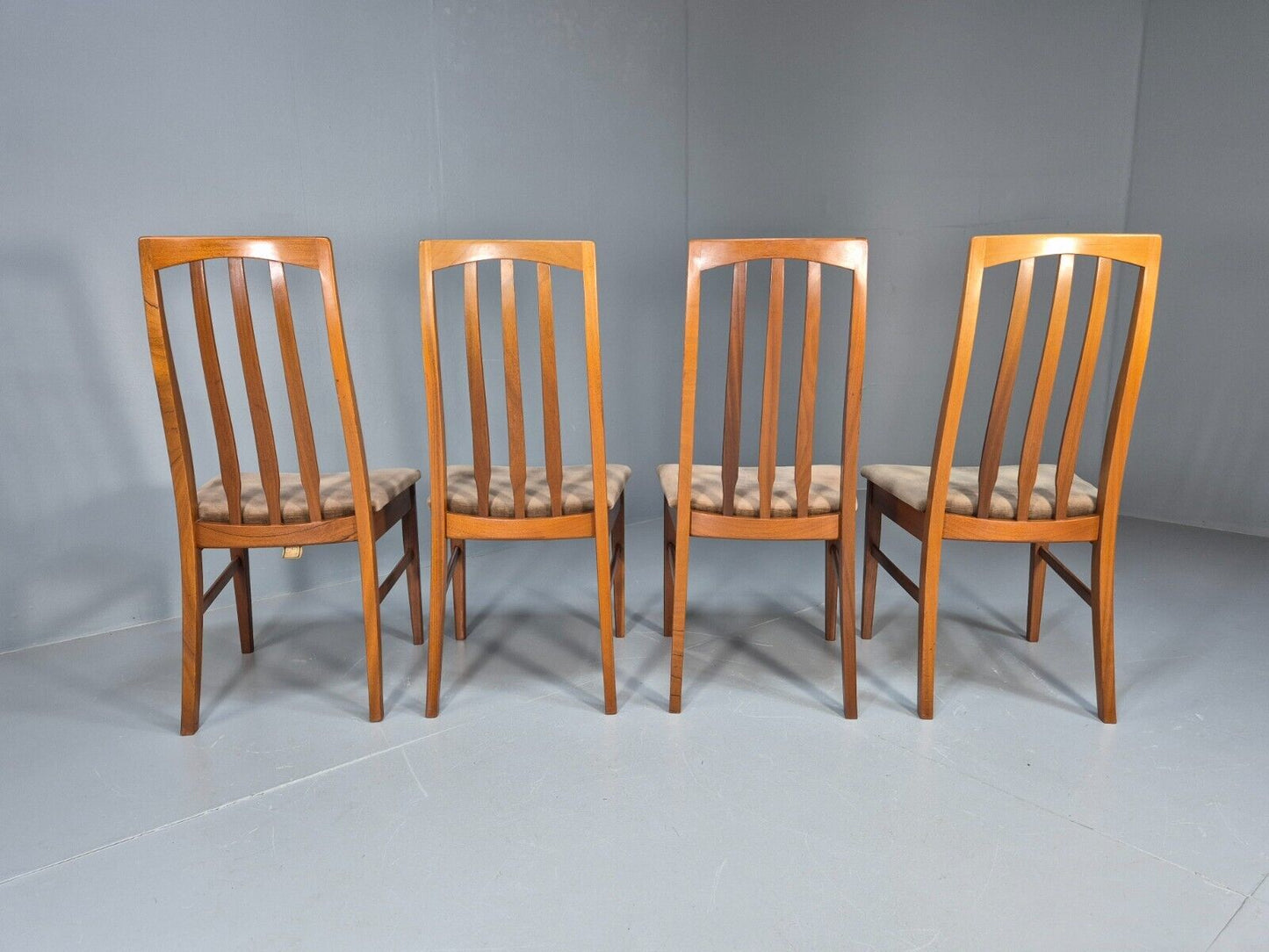 4 Vintage teak Dining Chairs High Back William Lawrence Brown Pads EB9392 MDIN - UKDK FURNITURE