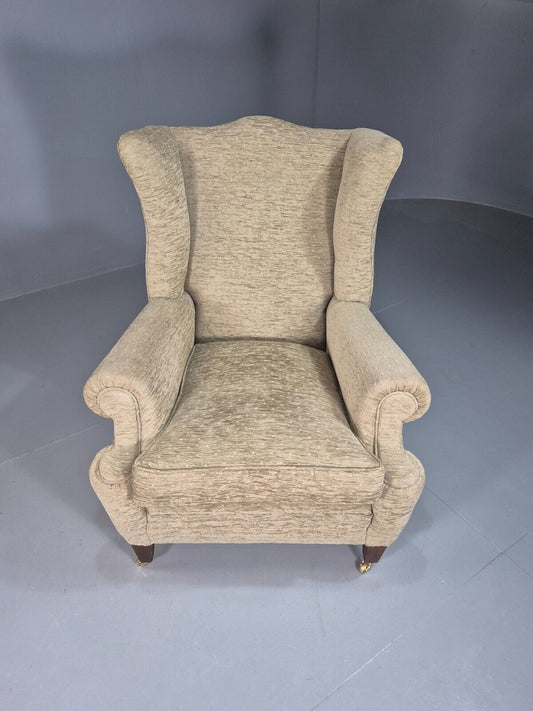 Vintage Wing Back Lounge Chair Chenille Upholstery Edwardian Antique EB7786 MNOR - UKDK FURNITURE